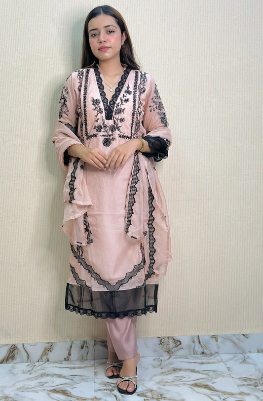 Organza Embroidered With Khatli Work - Full dress set